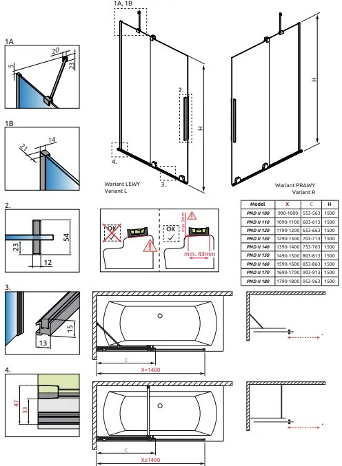 Paravan cada glisant, 170x150 cm, auriu periat, orientare stanga, Radaway Furo Stanga