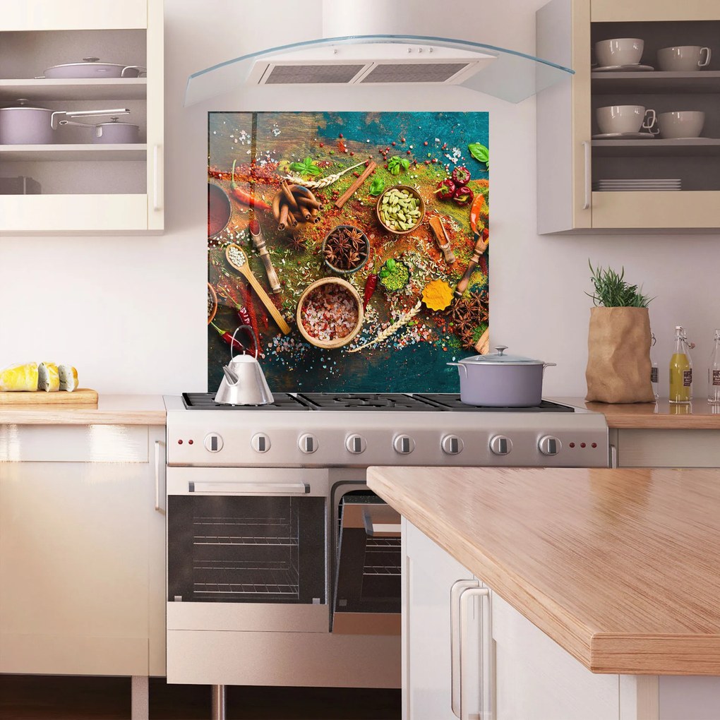 Panou Sticla Bucatarie, 100x100cm, Protectie aragaz, Antistropi, Termorezistent, Alimente, Condimente, Seasonings Mix