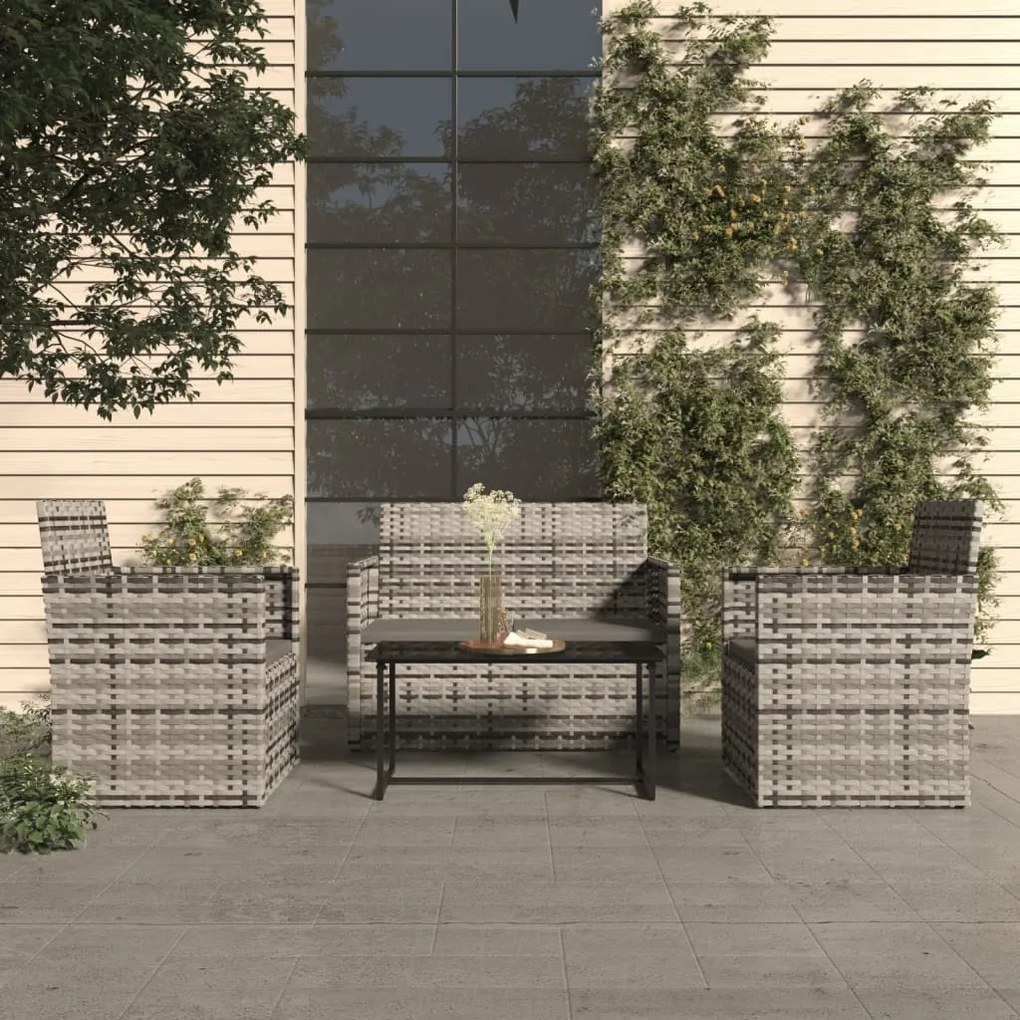 319195 vidaXL Set mobilier de exterior cu perne, 4 piese, gri, poliratan