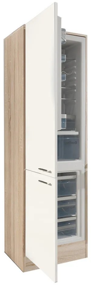 Frigider Yorki cu congelator inferior de 60 de inci, corp din stejar Sonoma și față albă satinată