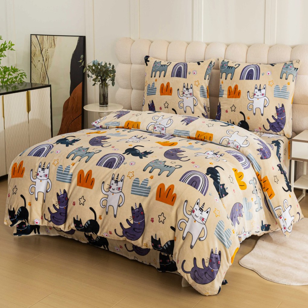 Lenjerie din microplush PURRSLEEP bej Dimensiunile lenjeriei: 70 x 90 cm | 140 x 200 cm