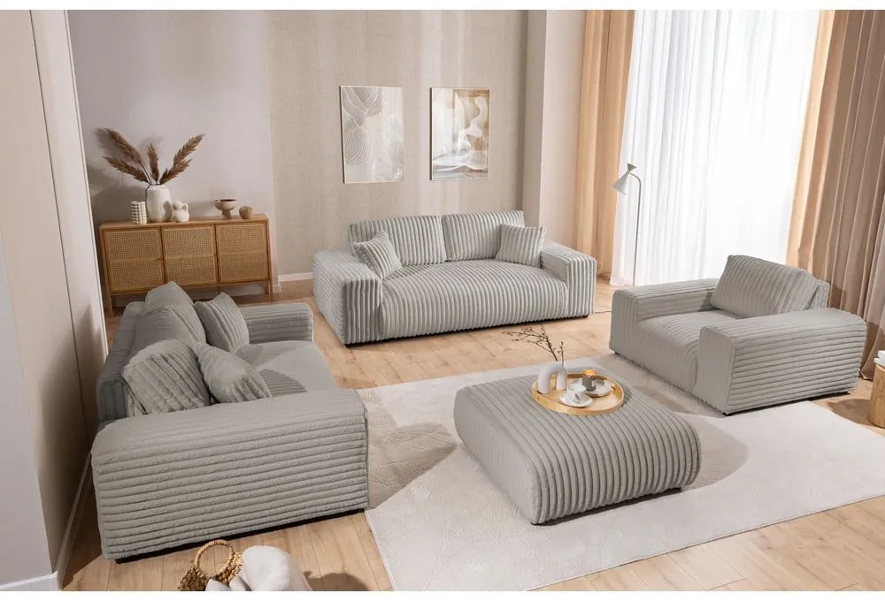 Canapea gri deschis cu tapițerie din catifea reiată 178 cm Justin – Ropez