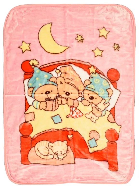 Patura roz din acril pentru copii, TEDDY BED, 80x110 cm