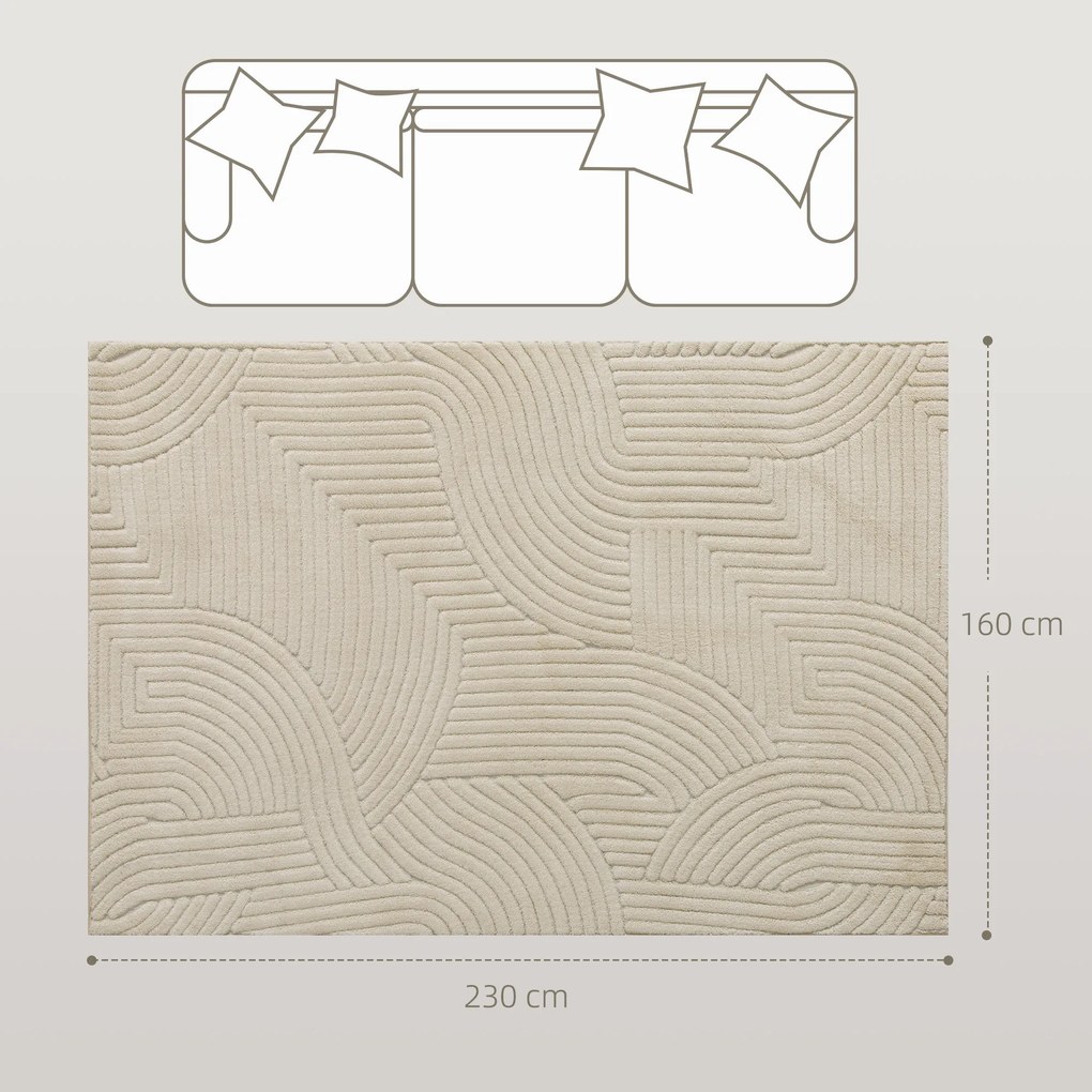 HOMCOM Covor Modern Antiderapant din Poliester și Bumbac cu Design Liniar, pentru Living, Dormitor, Crem | Aosom Romania