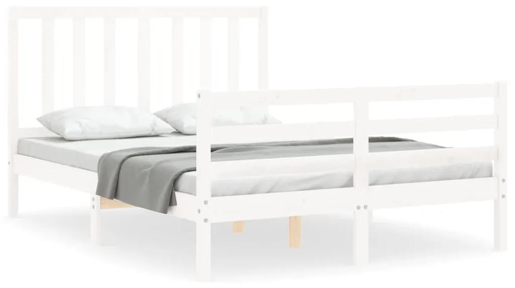3193837 vidaXL Cadru de pat cu tăblie, 140x190 cm, alb, lemn masiv
