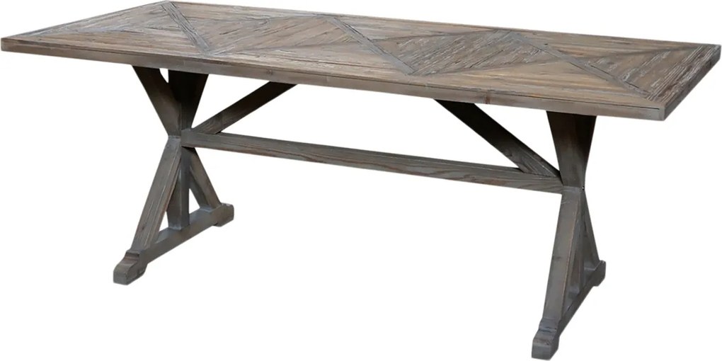 Masă dining din lemn reciclat, natur, 10 locuri, cu bază în formă de capră, 77 x 200 x 90 cm, „Old French”