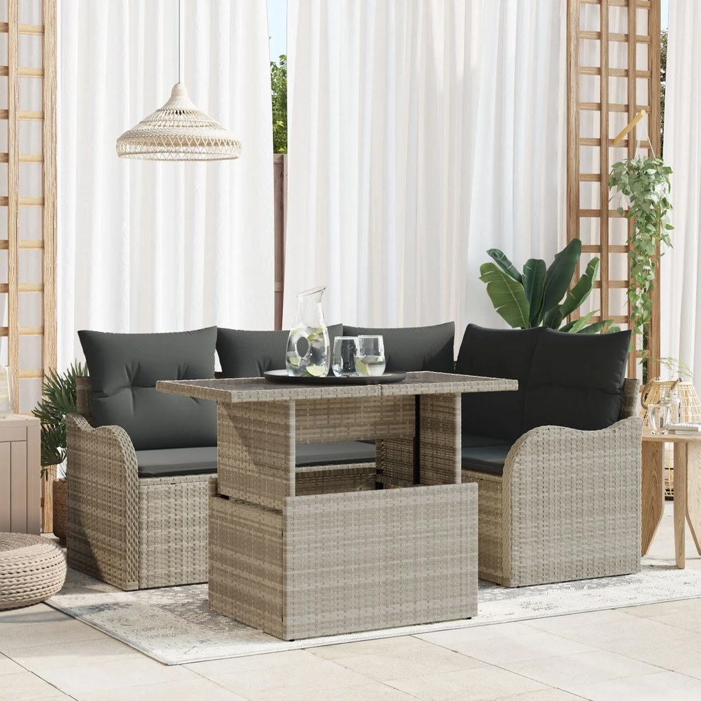 vidaXL Set de canapele pentru grădină 5 pcs Gri deschis Rattan poli