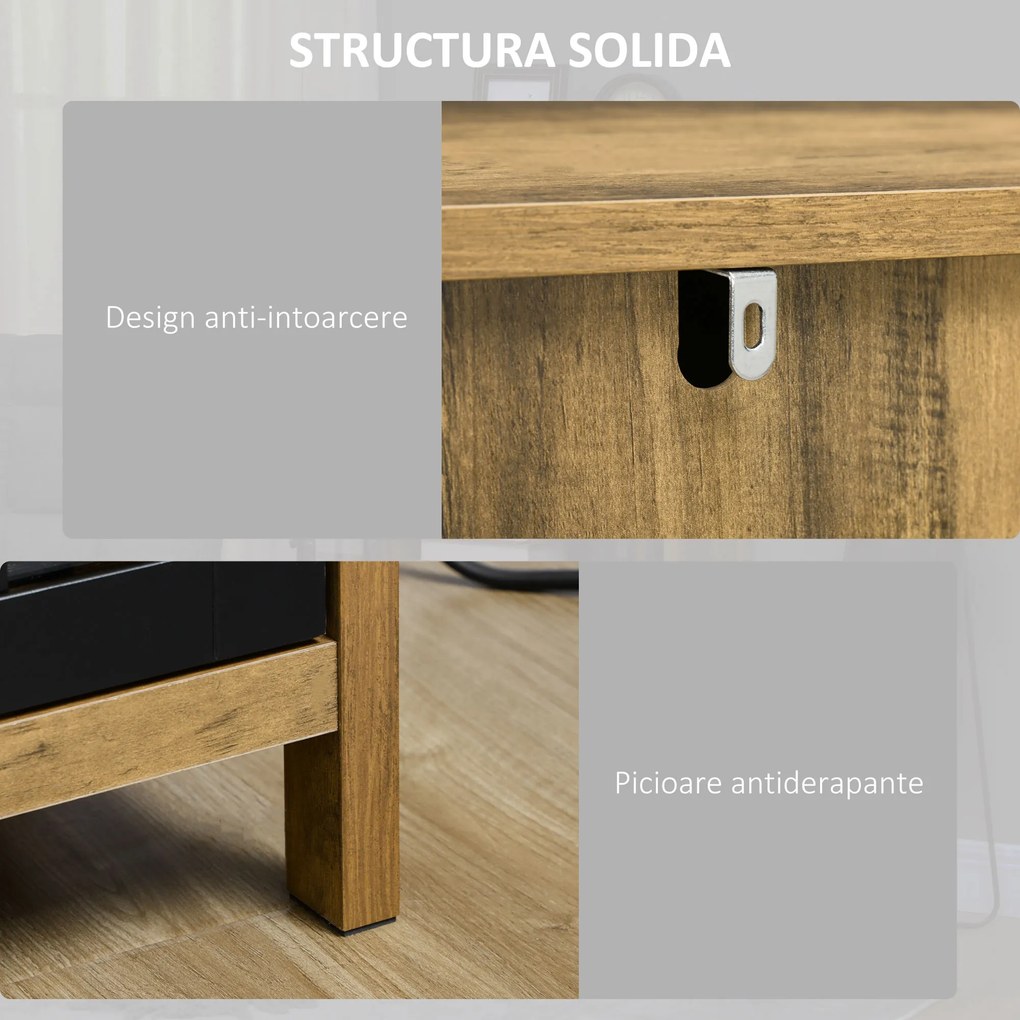 HOMCOM Dulap pentru Bucătărie Modern cu Uși din Sticlă, Ideal pentru Sufragerie și Birou, Design Contemporan, Maro | Aosom Romania