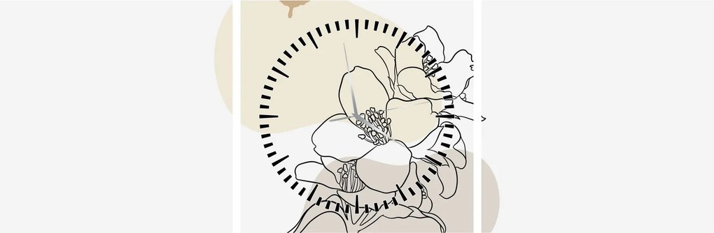 Tablou - Flori bej cu fluture N⁰3 (cu ceas) (90x30 cm)