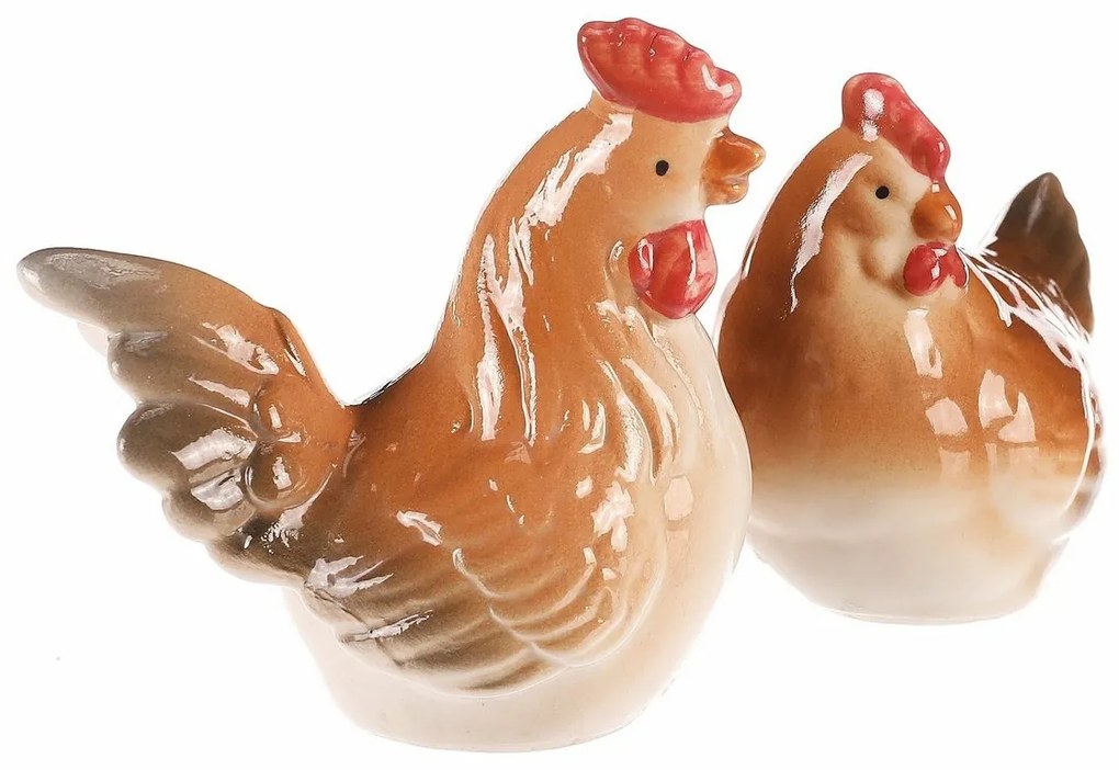 Decorațiune ceramică Găinușă și cocoș, 8 x 8 x 6cm, set de 2 bucăți
