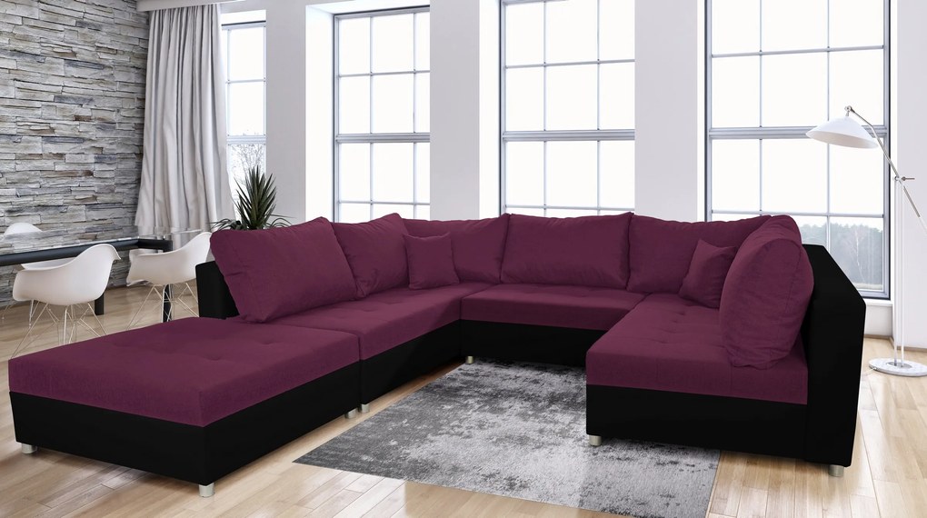 Colțar U Deron (cu taburete) (D) (Violet + negru). 1013663