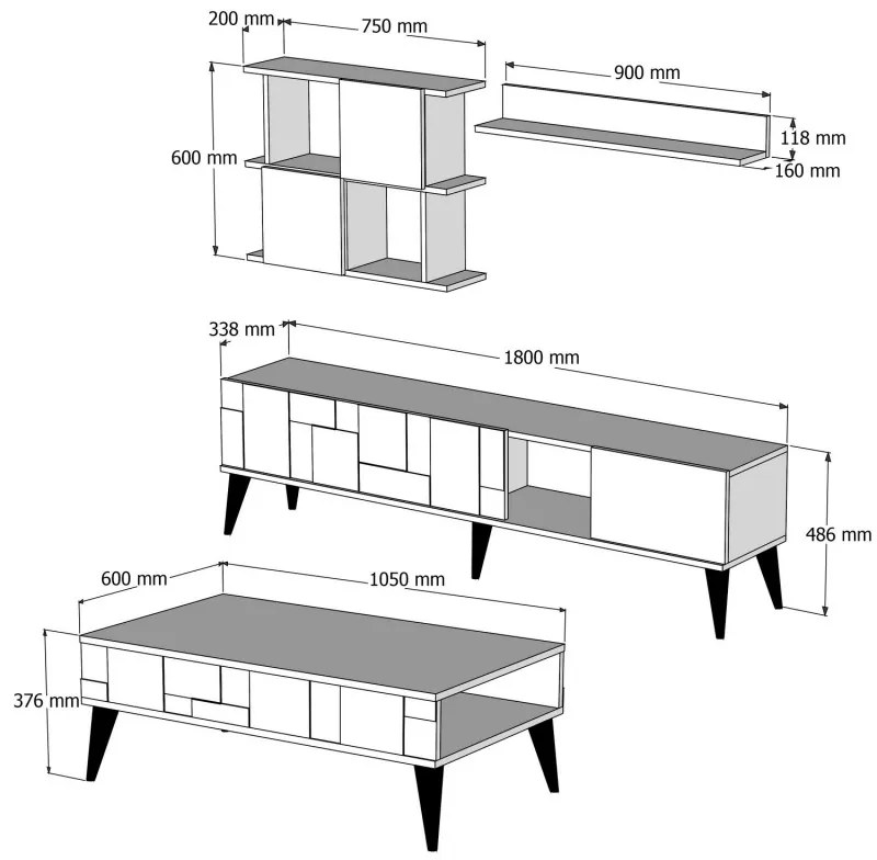 Set Mobila Living Madrid - Anthracite 3 Piese