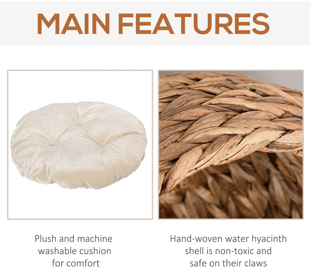 PawHut Patut pentru pisici cu inaltime din zambila de apa si fier cu perna detasabila si lavabila, 50x42x60 cm, maro | Aosom Romania