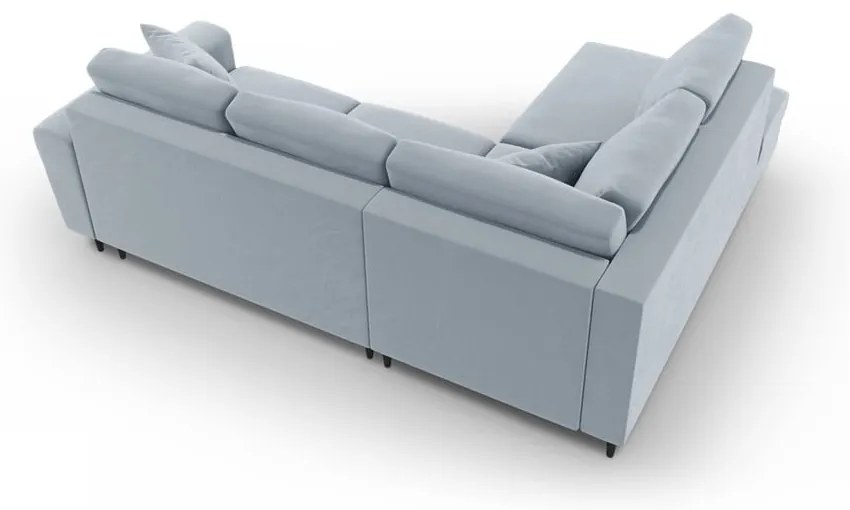 Colțar albastru deschis extensibil, cu spațiu de depozitare cu tapițerie din catifea (cu colț pe partea stângă-în formă de ”L”) Kyoto – Cosmopolitan Design