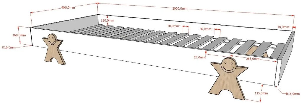 Set MODULO format din 2 Pat copii MODULO (90 x 200 cm) cu picioare Pat copii în formă de zâmbet.