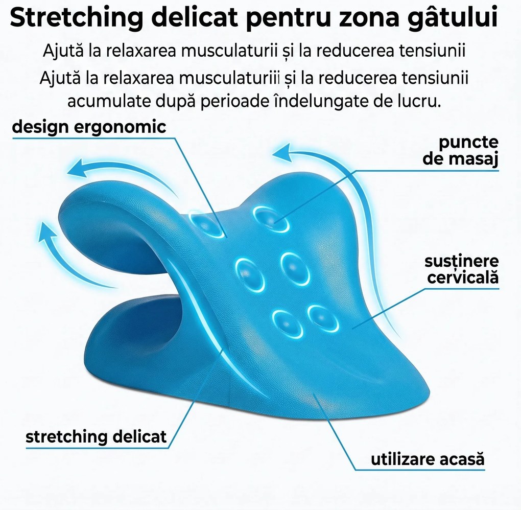 Dispozitiv tractiune cervicala memory foam pentru gat si postura, Alb