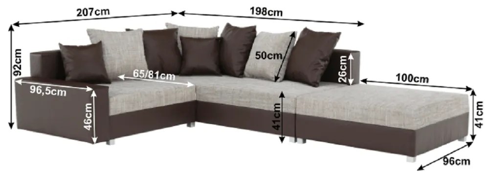Colţar, piele ecologică maro/stofă maro, model dreapta, PETRANA NEW