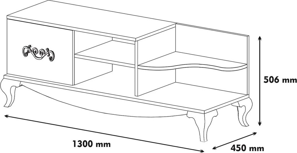 Comoda TV, Hanah Home, Sultan, 130x50.6x45 cm, Nuc/Alb