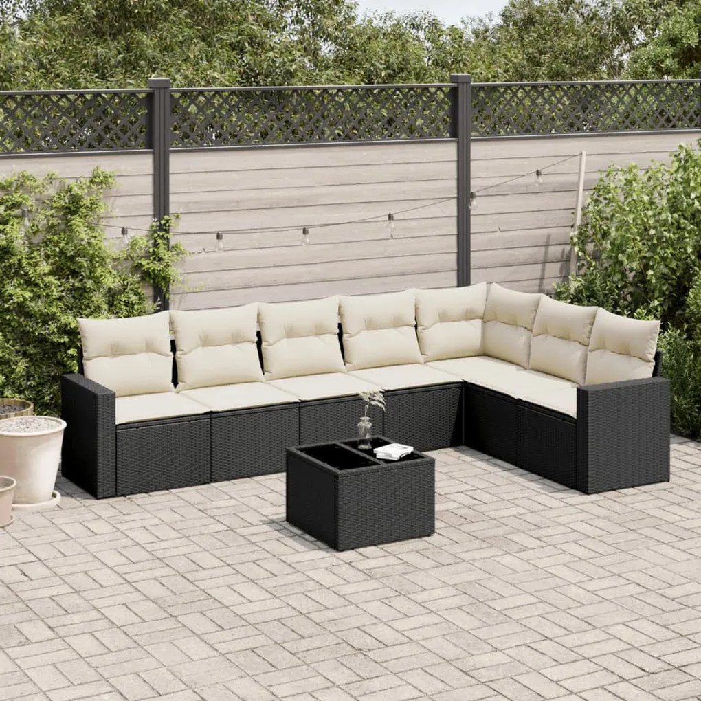vidaXL Set mobilier de grădină cu perne, 8 piese, negru, poliratan
