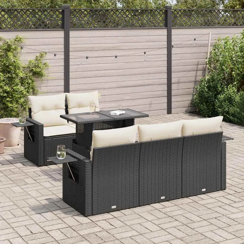 3326407 vidaXL Set mobilier de grădină cu perne, 6 piese, negru, poliratan