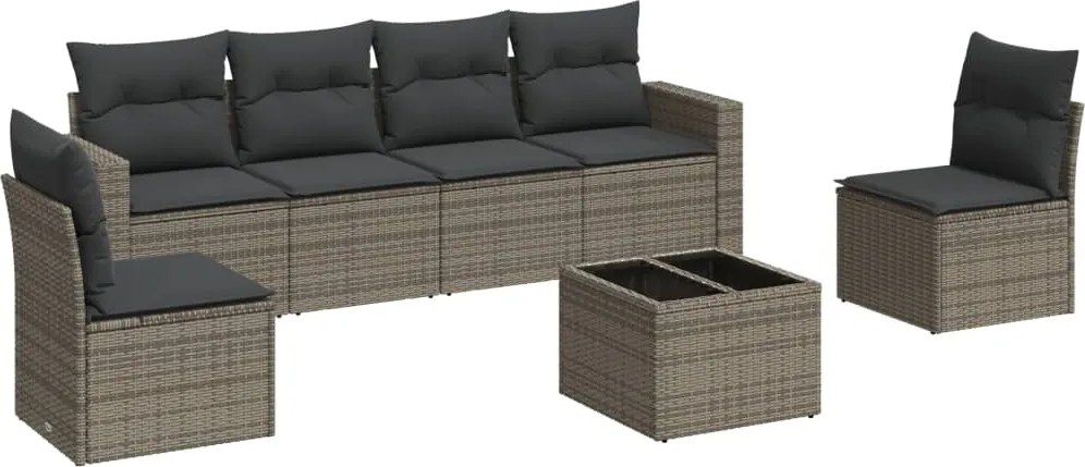 vidaXL Set canapele de grădină, 7 piese, cu perne, gri, poliratan