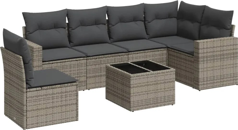 vidaXL Set canapele de grădină, 7 piese, cu perne, gri, poliratan