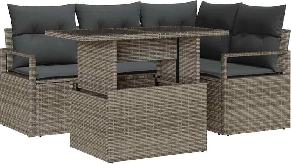 vidaXL Set de canapele pentru grădină cu pernă 5 pcs Gri poliratan