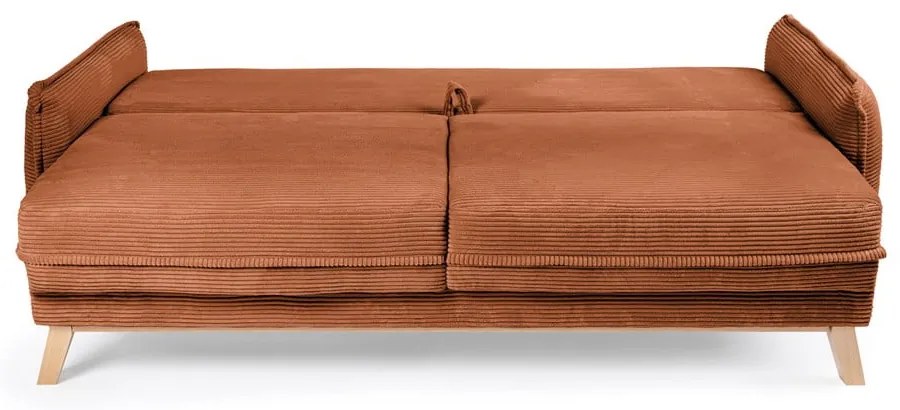Canapea portocalie extensibilă cu tapițerie din catifea reiată 218 cm Tori – Bonami Selection