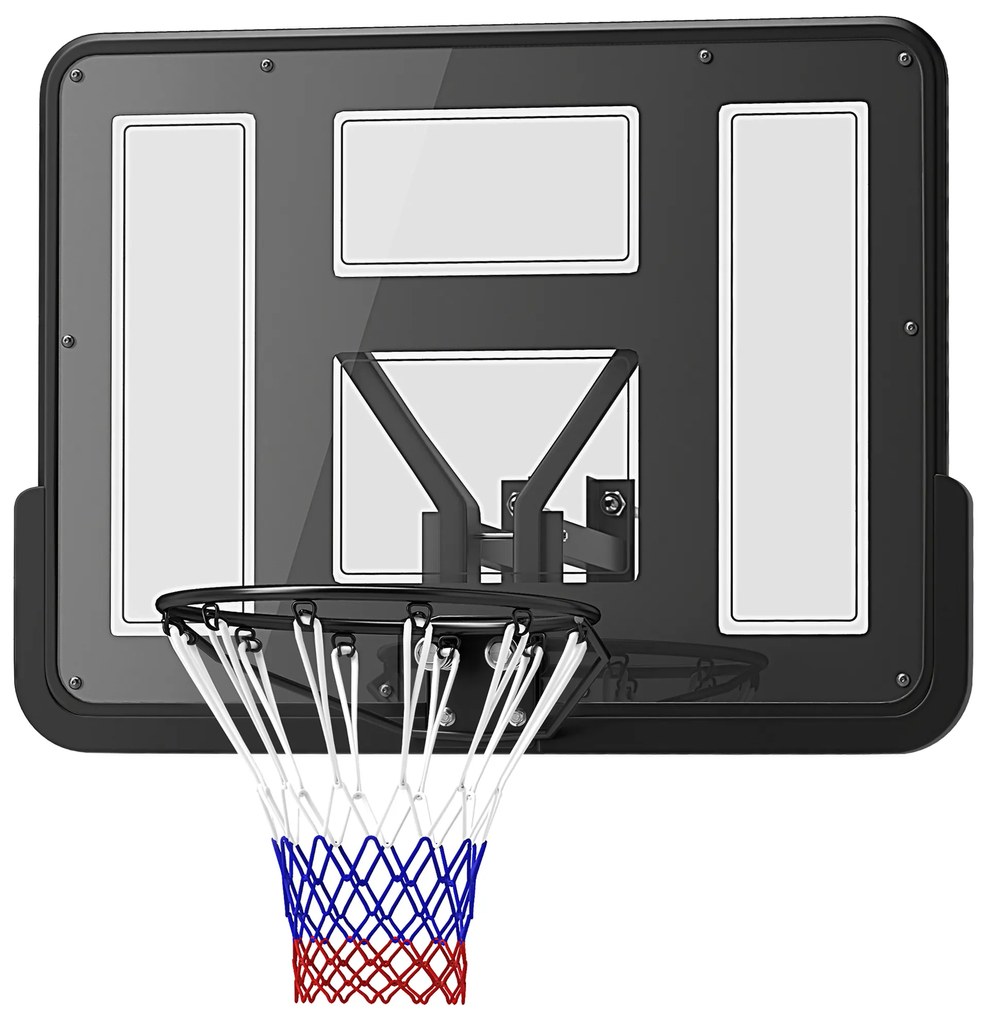 SPORTNOW Panou de baschet mural panou basket cu placă incasabilă cerc din oțel și plasă anti-rupere 110L x 75H cm negru | Aosom Romania