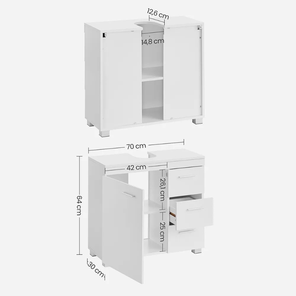 Dulap pentru chiuvetă IVY, 30x70x64 cm, alb Vasagle