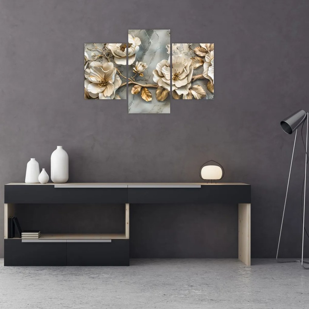 Tablou - Marmură de fundal cu flori (90x60 cm)