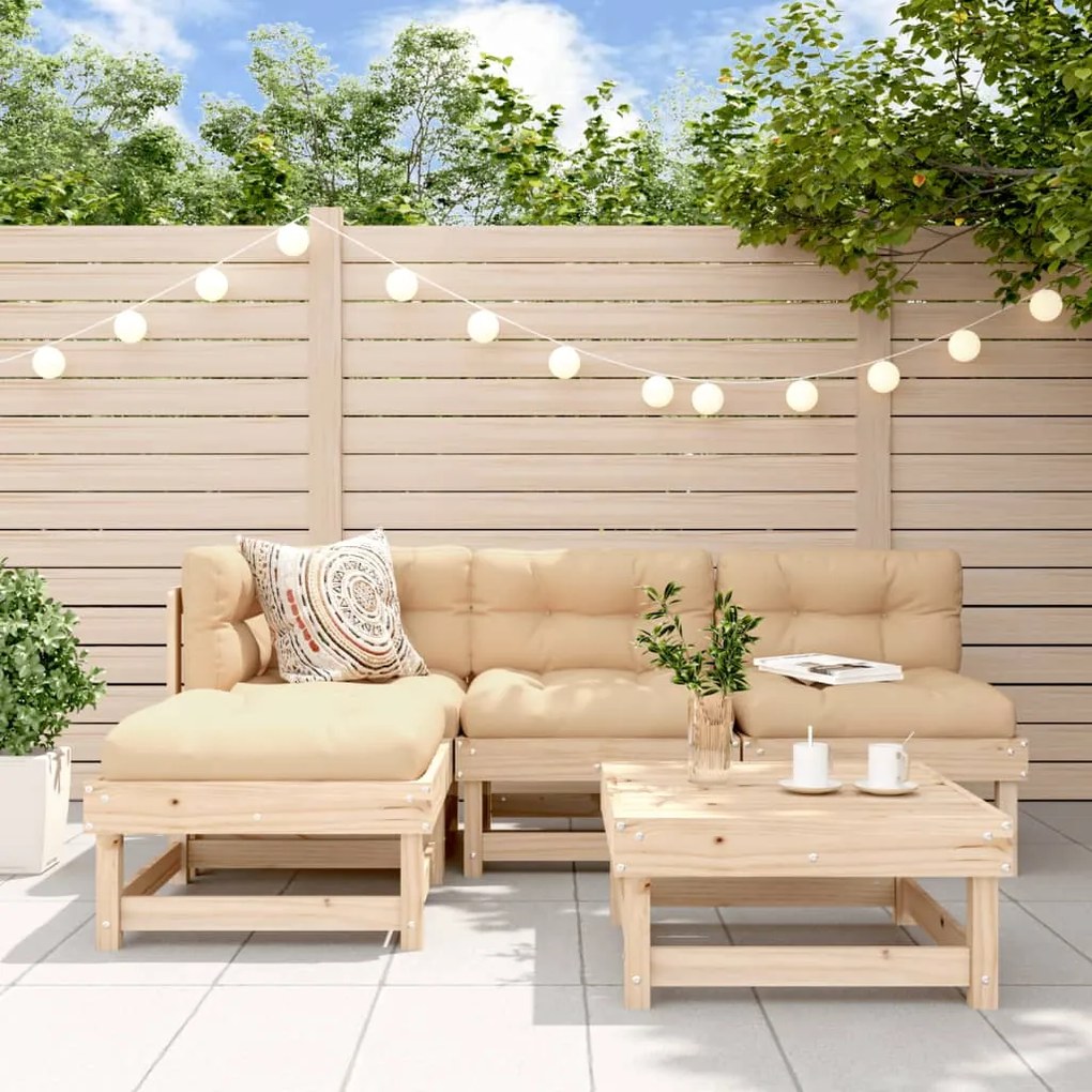 vidaXL Set mobilier de grădină cu perne, 5 piese, lemn masiv