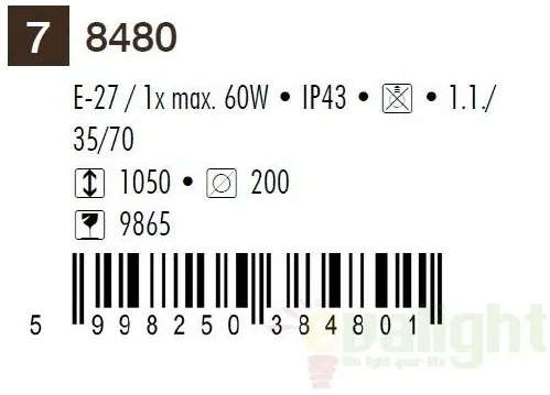 Stalp exterior H-105cm, IP43, auriu antic Madrid 8480 RX