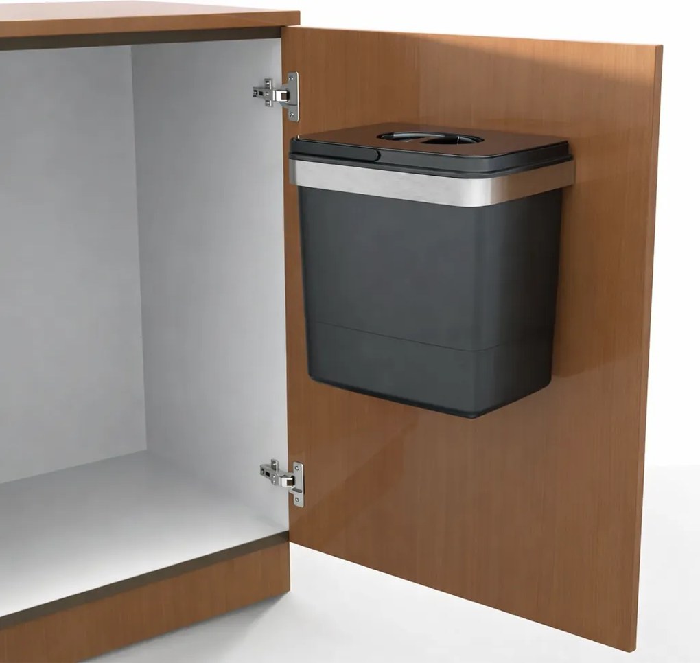 Cos gunoi incorporabil Ecomax Belt, montabil pe usa, gri antracit, 1 x 15 l H:300 mm; L:300 mm; A:220 mm, Polipropilena Otel inoxidabil, Gri