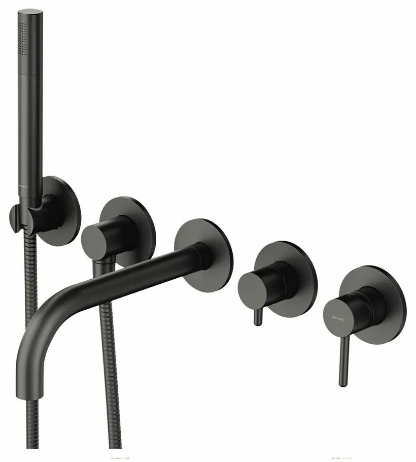 Baterie cada - dus incastrata Omnires Y 5 orificii grafit cu corp ingropat si set de dus
