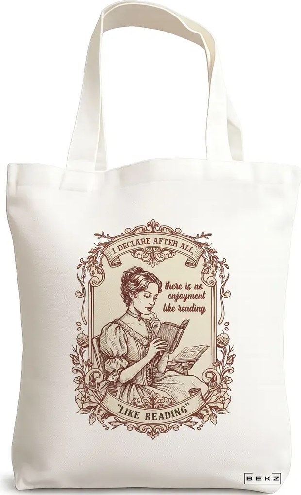 Sacosa de Panza pentru Cumparaturi, Geanta Tote, model There is no enjoyment like reading 38 x 34.5 cm, Alba, BEKZ®