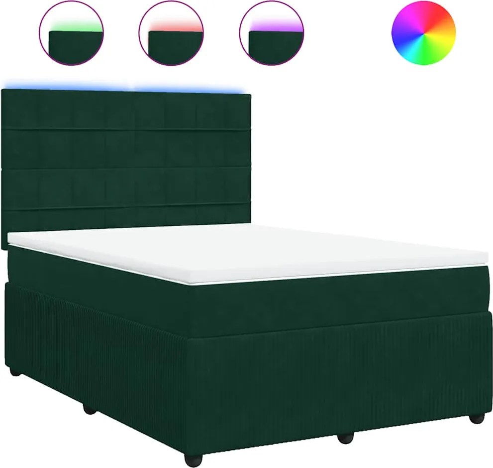 vidaXL Pat box spring cu saltea, verde închis, 160x200 cm, catifea