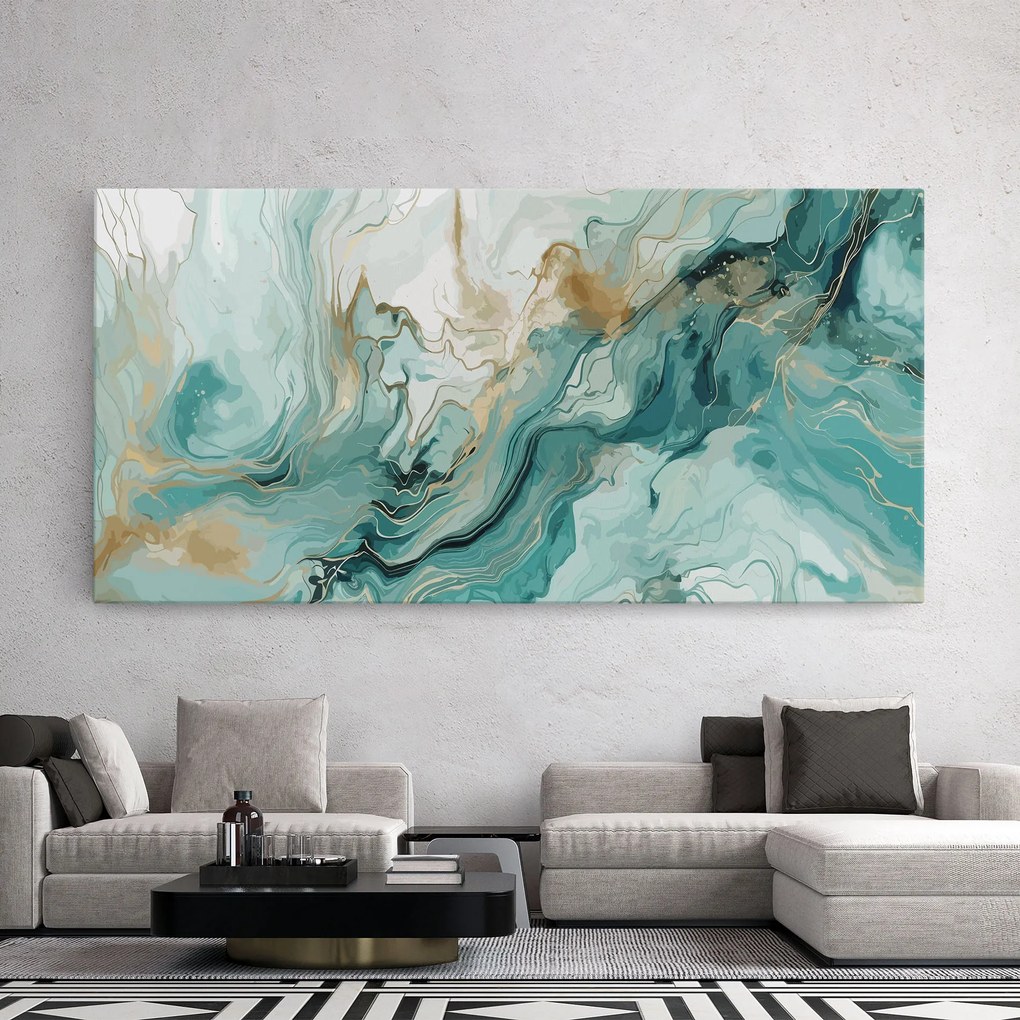 Tablou Canvas, 100x200cm, Dormitor si Living, Feng Shui, Apa, Green Gold Water