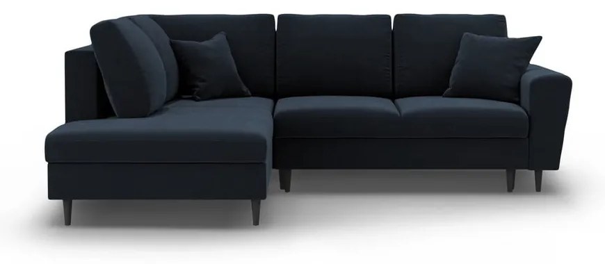 Colțar albastru închis extensibil, cu spațiu de depozitare cu tapițerie din catifea (cu colț pe partea stângă-în formă de ”L”) Kyoto – Cosmopolitan Design