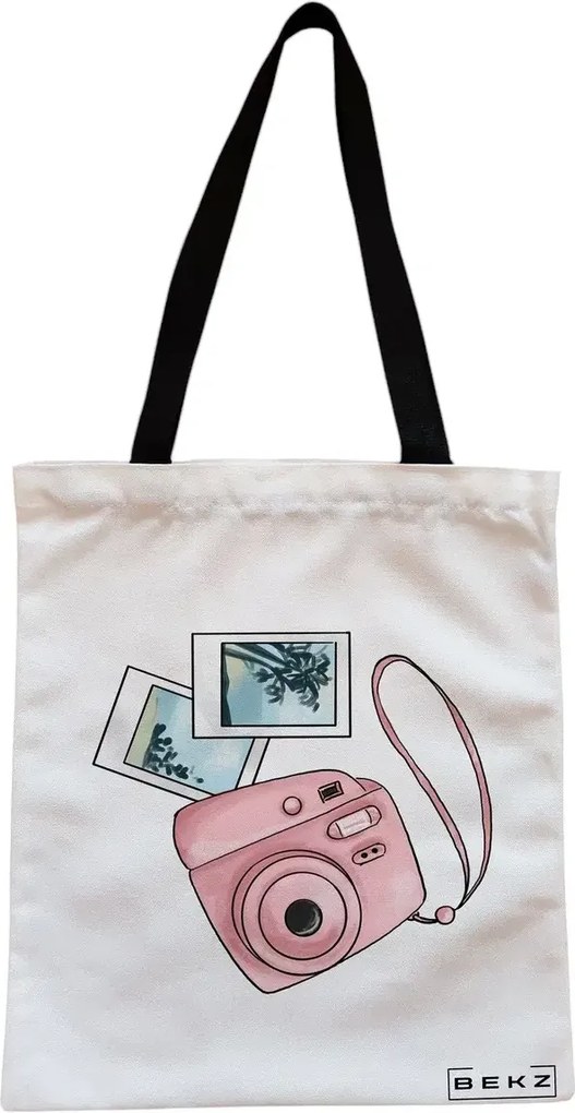 Sacosa de Panza pentru Cumparaturi, Geanta Tote, Travel Girl 13, Cu fermoar, 38x34.5 cm, Alba, BEKZ®