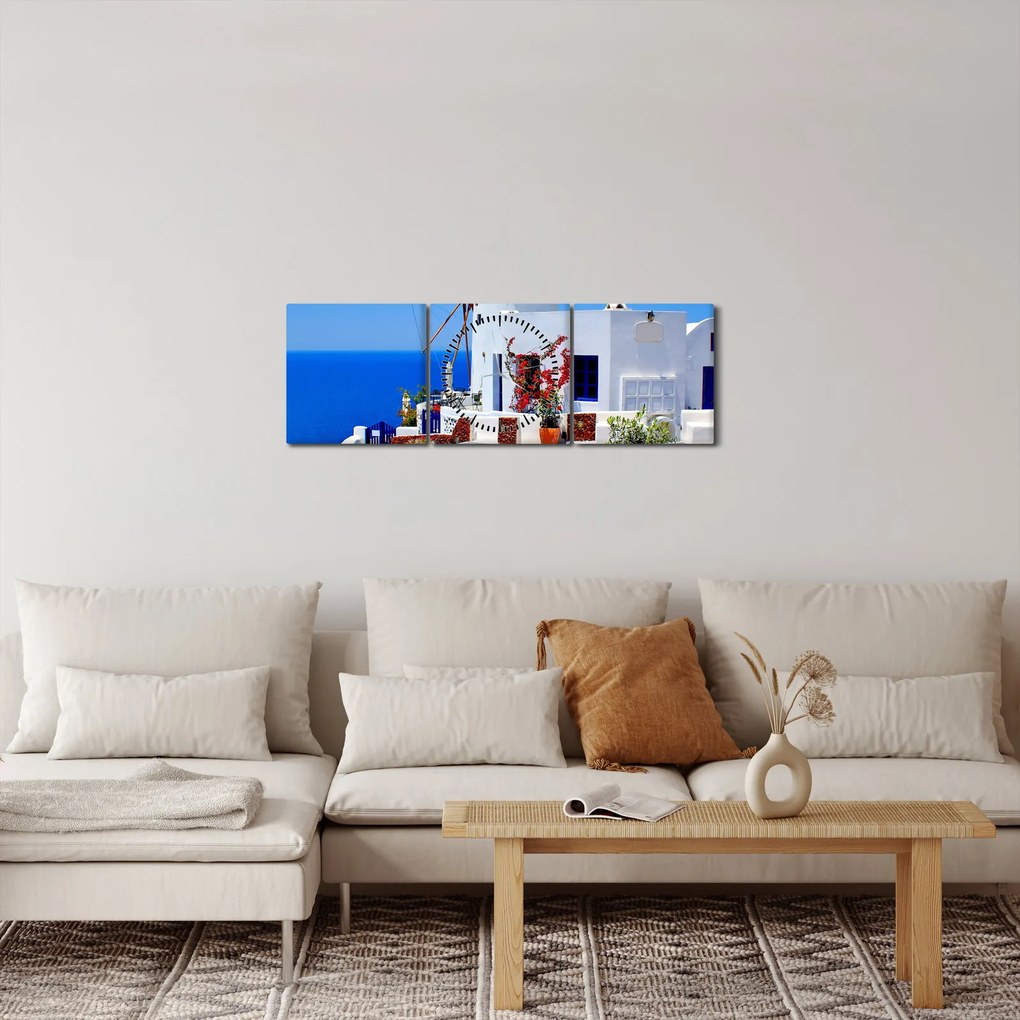 Tablou - Casă mică în Grecia (cu ceas) (90x30 cm)
