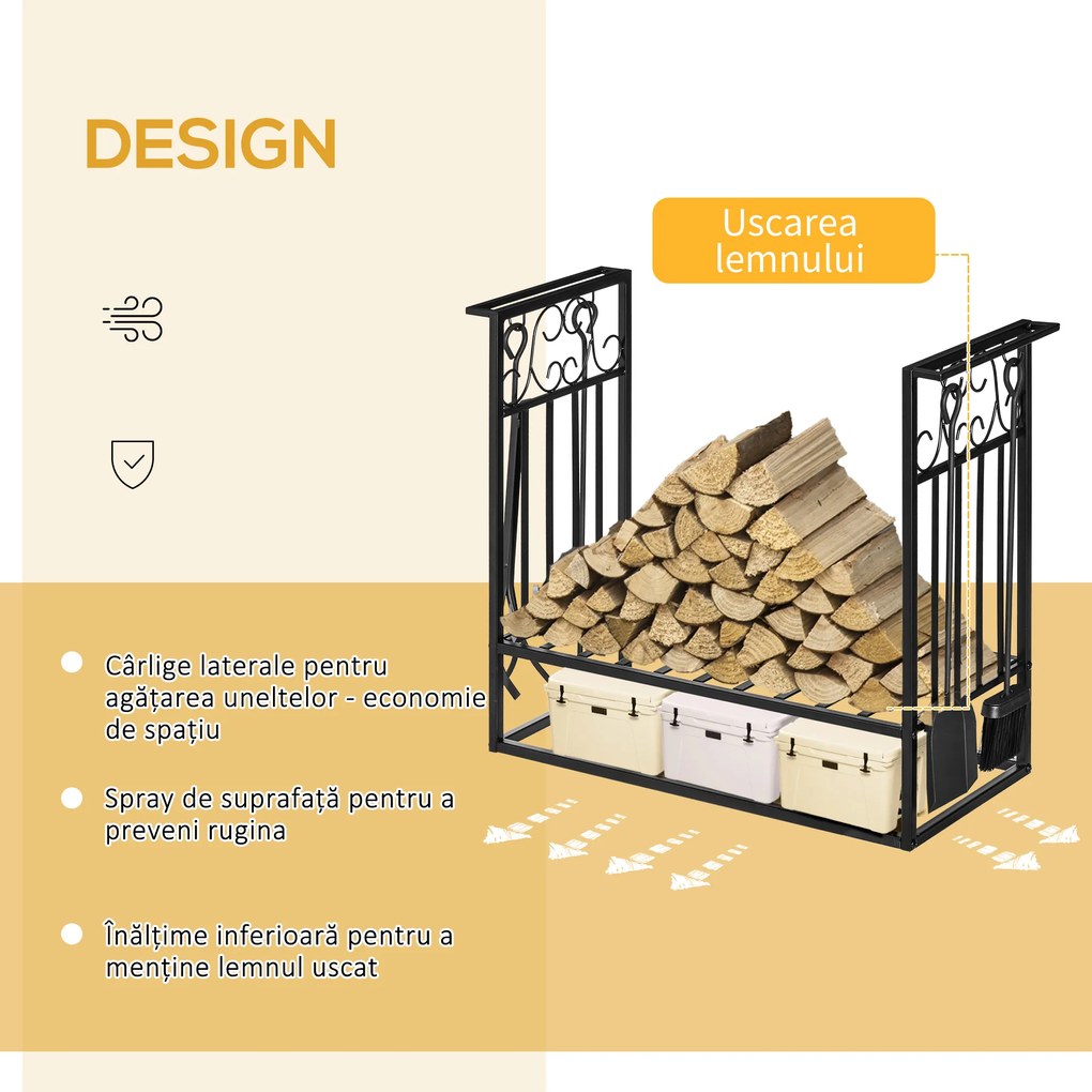 HOMCOM Suport lemne 4 scule din otel Max. 100kg negru | Aosom Romania