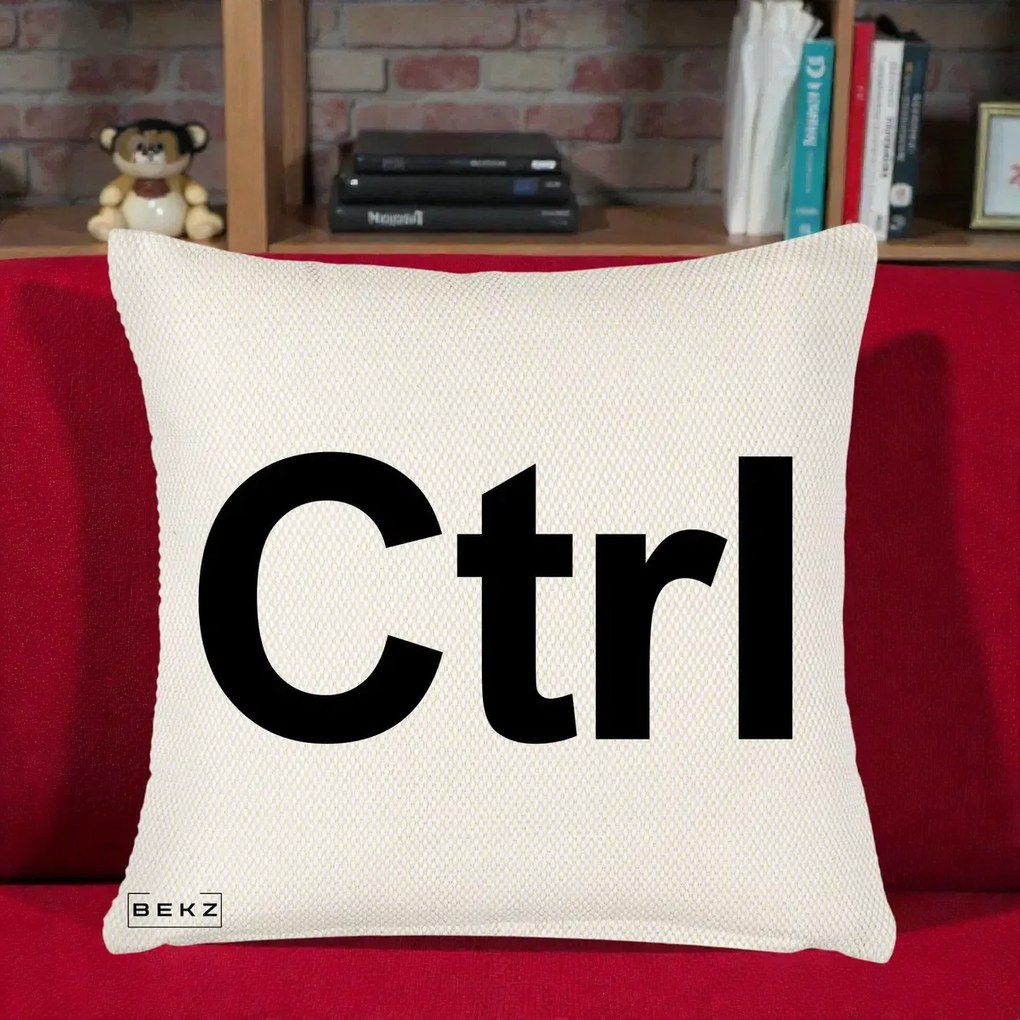 Perna Personalizata Tasta Ctrl Tipografie Bold, 40x40 cm, Crem Reliefat, Husa Detasabila, Perna Inclusa, BEKZ®