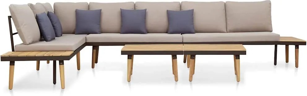 vidaXL Set mobilier grădină 7 locuri, perne, maro, lemn masiv acacia