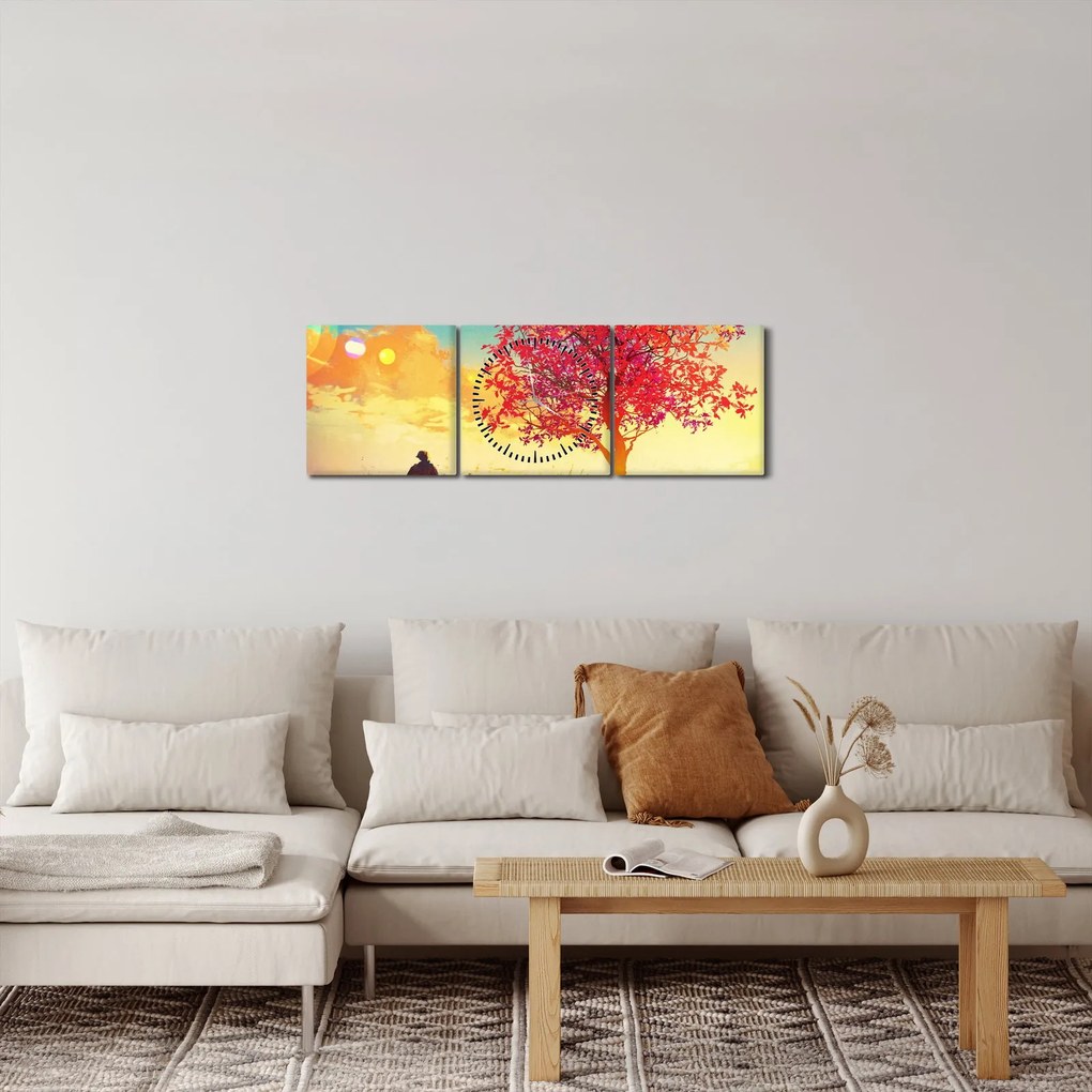 Tablou - casa în deal (cu ceas) (90x30 cm)