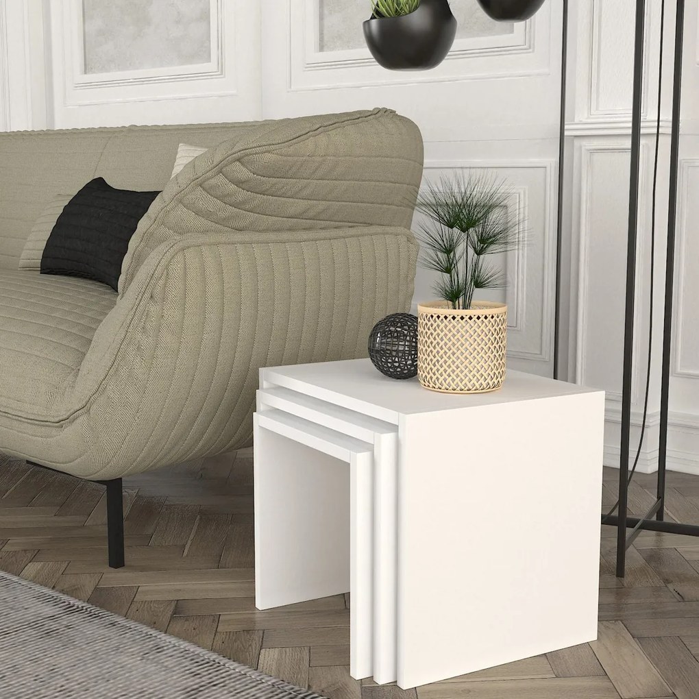 Măsuță auxiliară Zariel White, 3 buc.