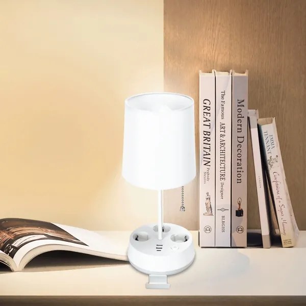 Aigostar - Lampă de masă cu prize și porturi USB 1xE27/60W/230V albă