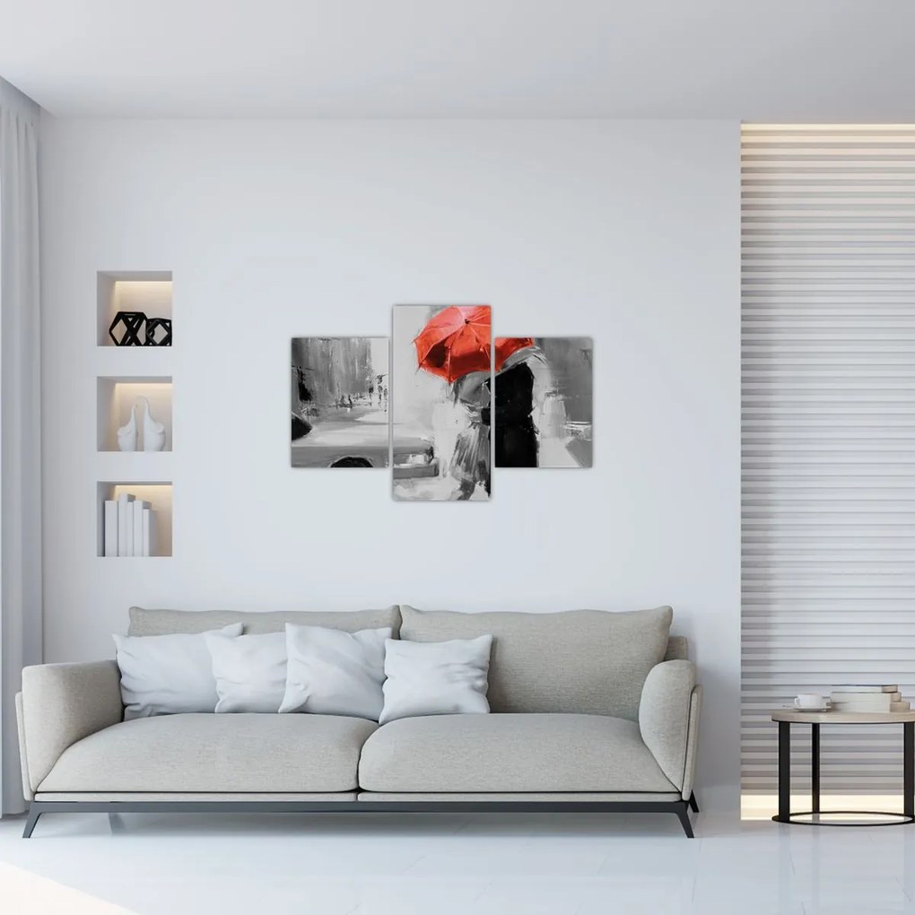 Tablou - Cuplu în dragoste sub o umbrelă, roșu (90x60 cm)