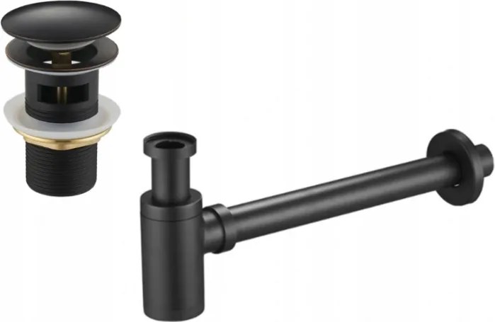 Mexen semi-sifon lavoar rotund cu dop ceramică click-clack, cu preaplin, negru antic - 7992050-79