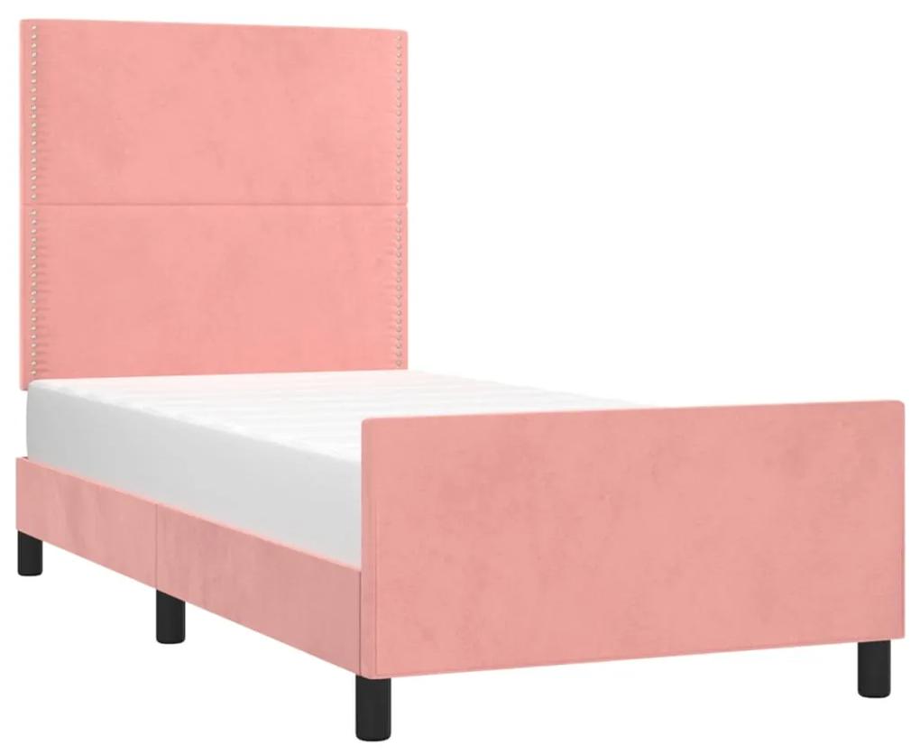 Cadru de pat cu tablie, roz, 100x200 cm, catifea Roz, 100 x 200 cm, Culoare unica si cuie de tapiterie